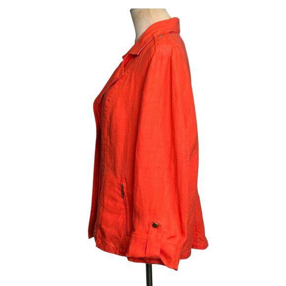 Chico’s orange linen open front moto jacket size 2 - large - Picture 6 of 15